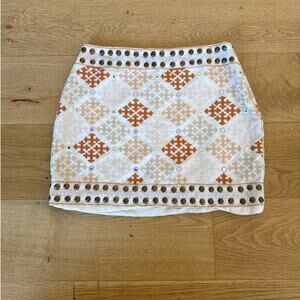 Majorelle - Liza Embroidered Mini Skirt in Cream Pink and Orange
